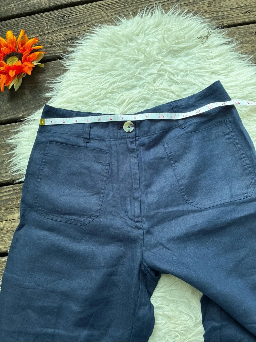 NWT Quince 💯 European linen Navy Wide-Leg Linen-Blend Chinos